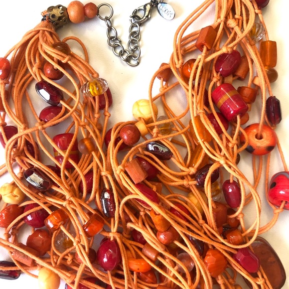 Chico’s Coral Oranges Beaded Necklace - Picture 2 of 3